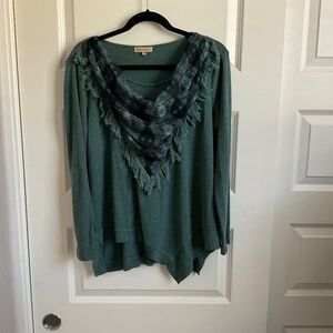 Democracy Bandana/Fringe Layered Look Green Sweater - Size Medium